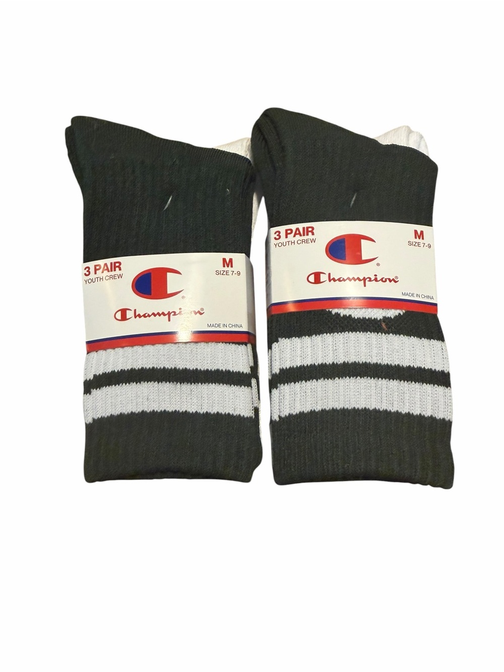 Champion Youth Crew Socks 3-Pack in Green,White and Gray. (X2)